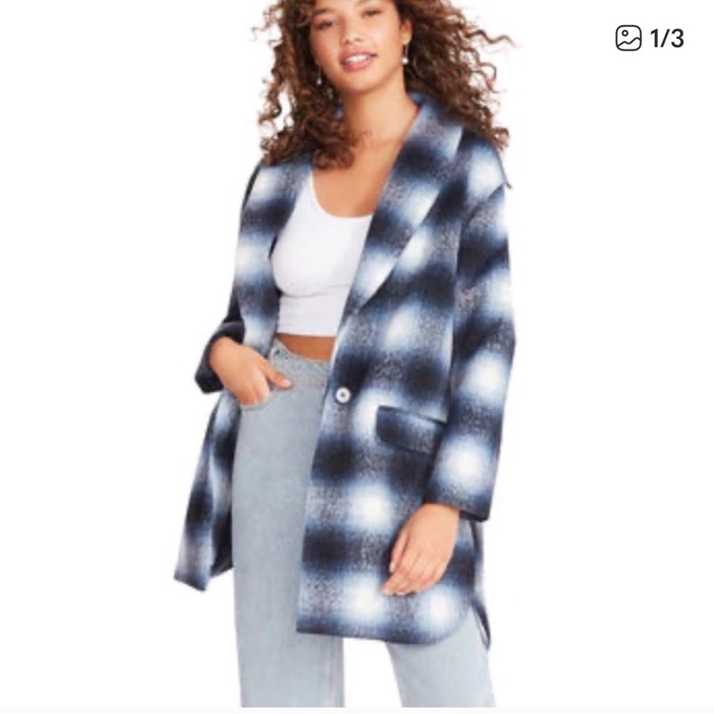 Steve Madden Zoey Navy and White Plaid Peacoat Jacket